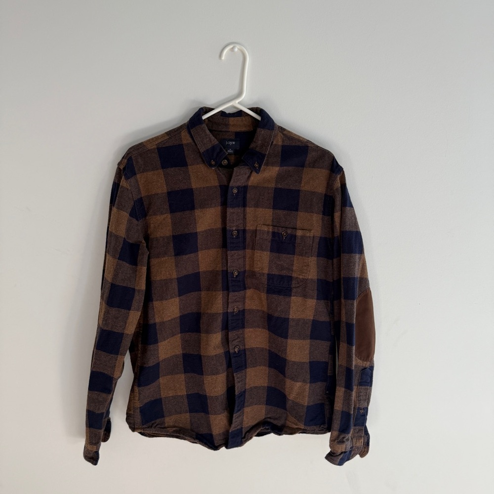 Men's Brown and Navy Plaid Shirt